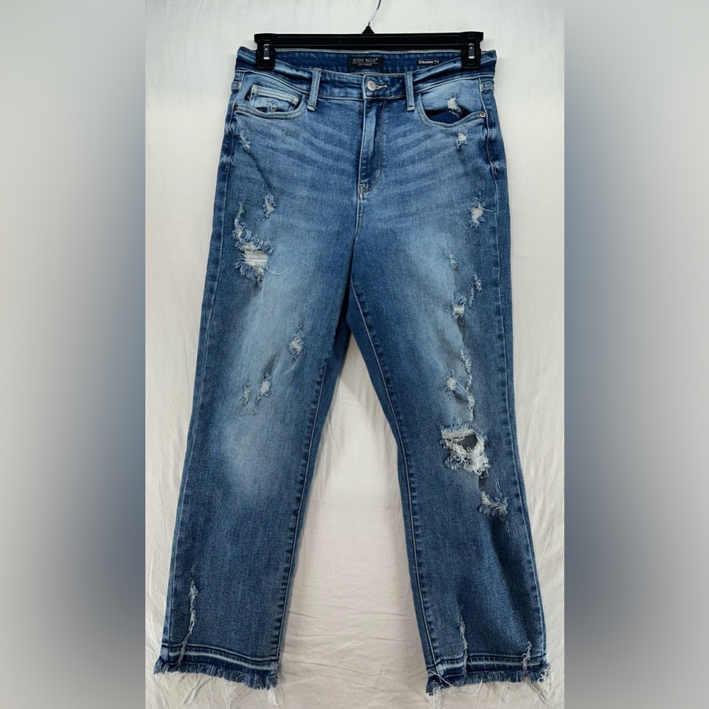 Judy Blue Women Jeans Blue Straight Fit Distressed Denim Mid Rise Size‎ 9/29